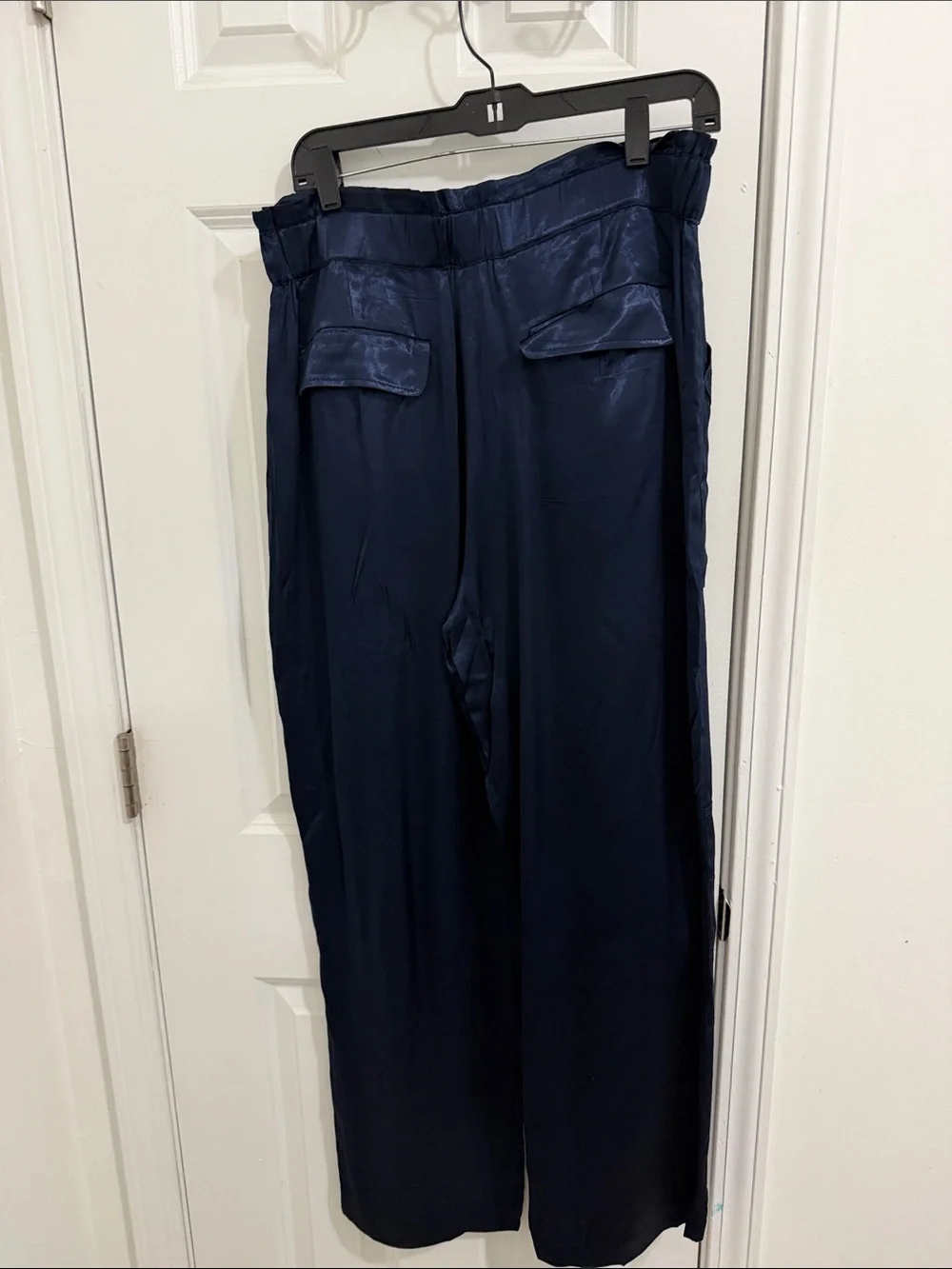 J. Crew Satin-Look Navy Wide-Leg Tie-Waist Pants Size 10